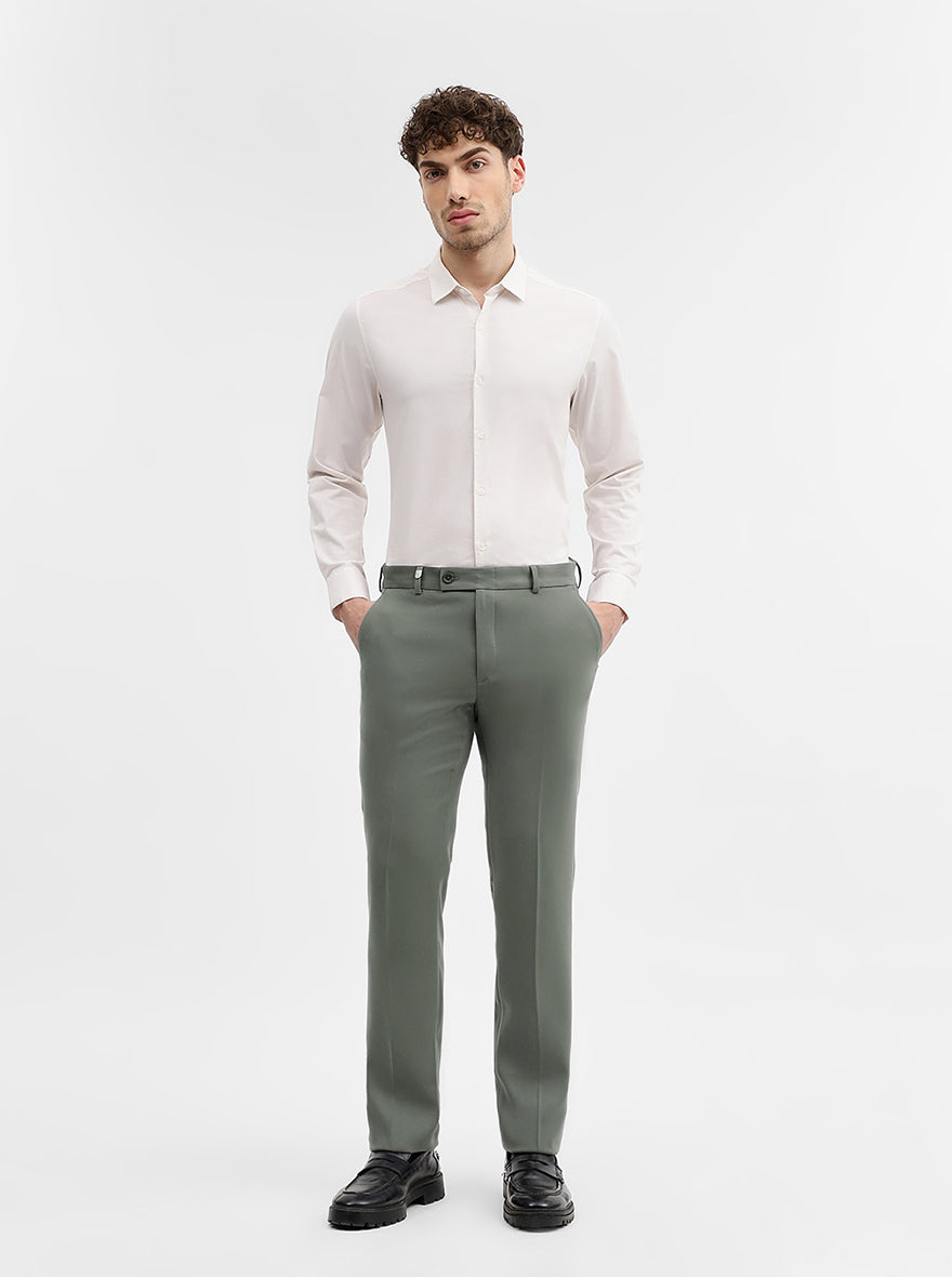 Dark Khaki Solid Slim Fit Formal Trouser | Wyre