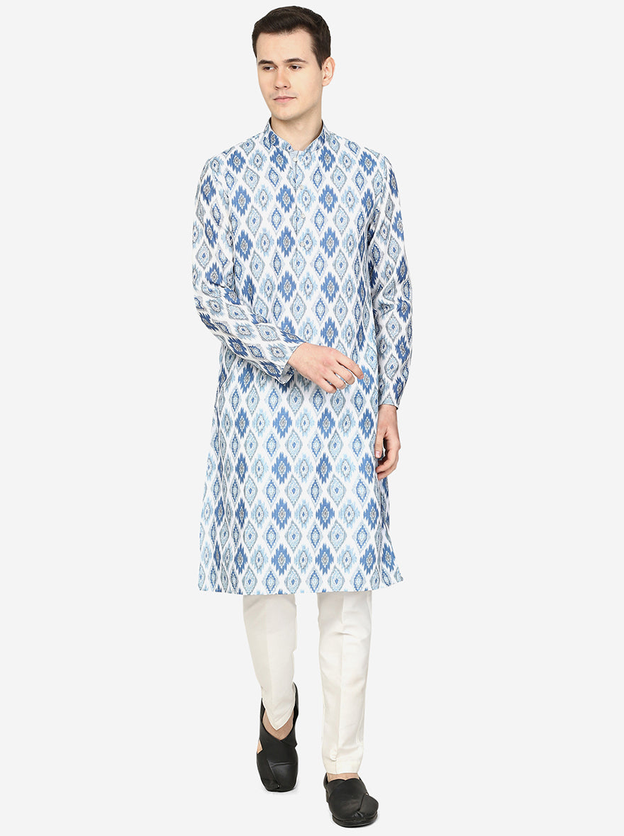 Baby Blue Printed Cotton Blend Kurta | The Kurta Company