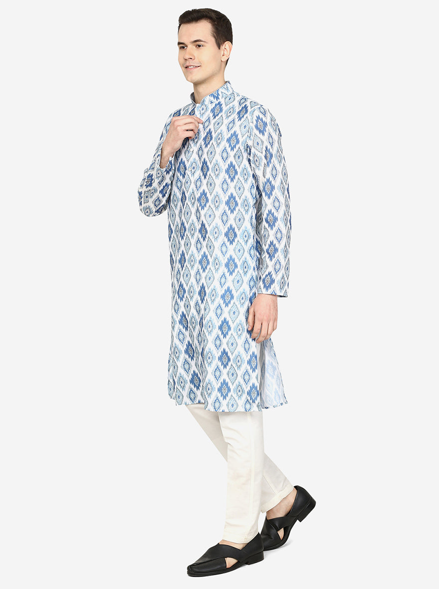 Baby Blue Printed Cotton Blend Kurta | The Kurta Company