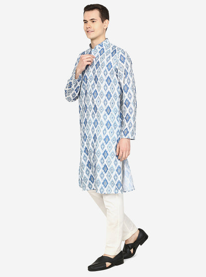 Baby Blue Printed Cotton Blend Kurta | The Kurta Company