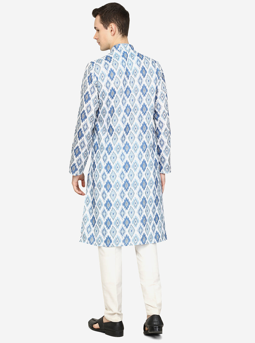 Baby Blue Printed Cotton Blend Kurta | The Kurta Company