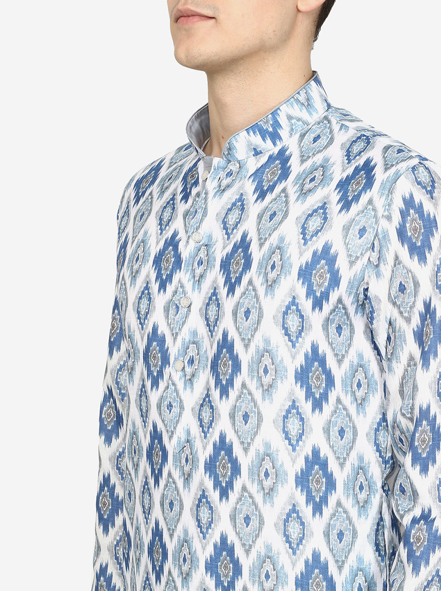 Baby Blue Printed Cotton Blend Kurta | The Kurta Company