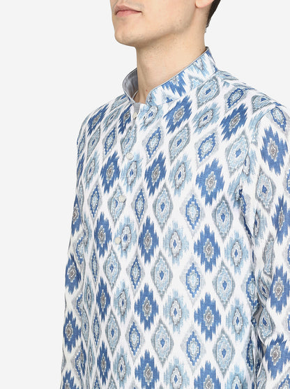 Baby Blue Printed Cotton Blend Kurta | The Kurta Company