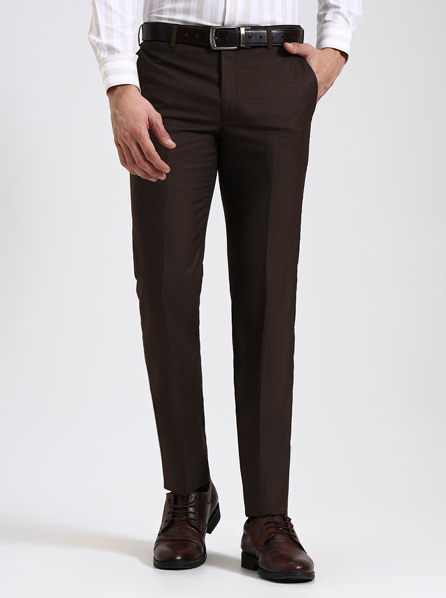 Brown Solid Slim Fit Formal Trouser | JadeBlue Super Luxe
