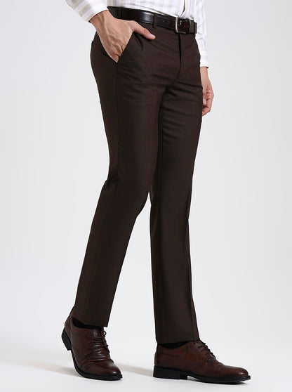 Brown Solid Slim Fit Formal Trouser | JadeBlue Super Luxe