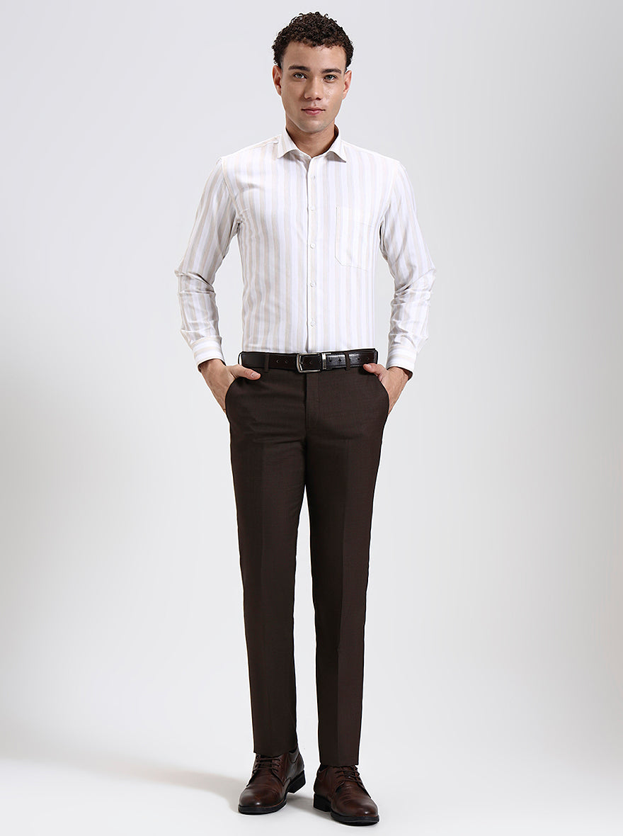 Brown Solid Slim Fit Formal Trouser | JadeBlue Super Luxe