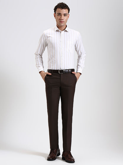 Brown Solid Slim Fit Formal Trouser | JadeBlue Super Luxe
