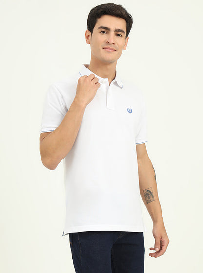 White Solid Slim Fit Polo T-Shirt | Greenfibre