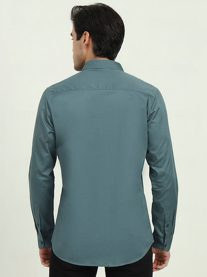 Saje Green Solid Slim Fit Casual Shirt | JadeBlue