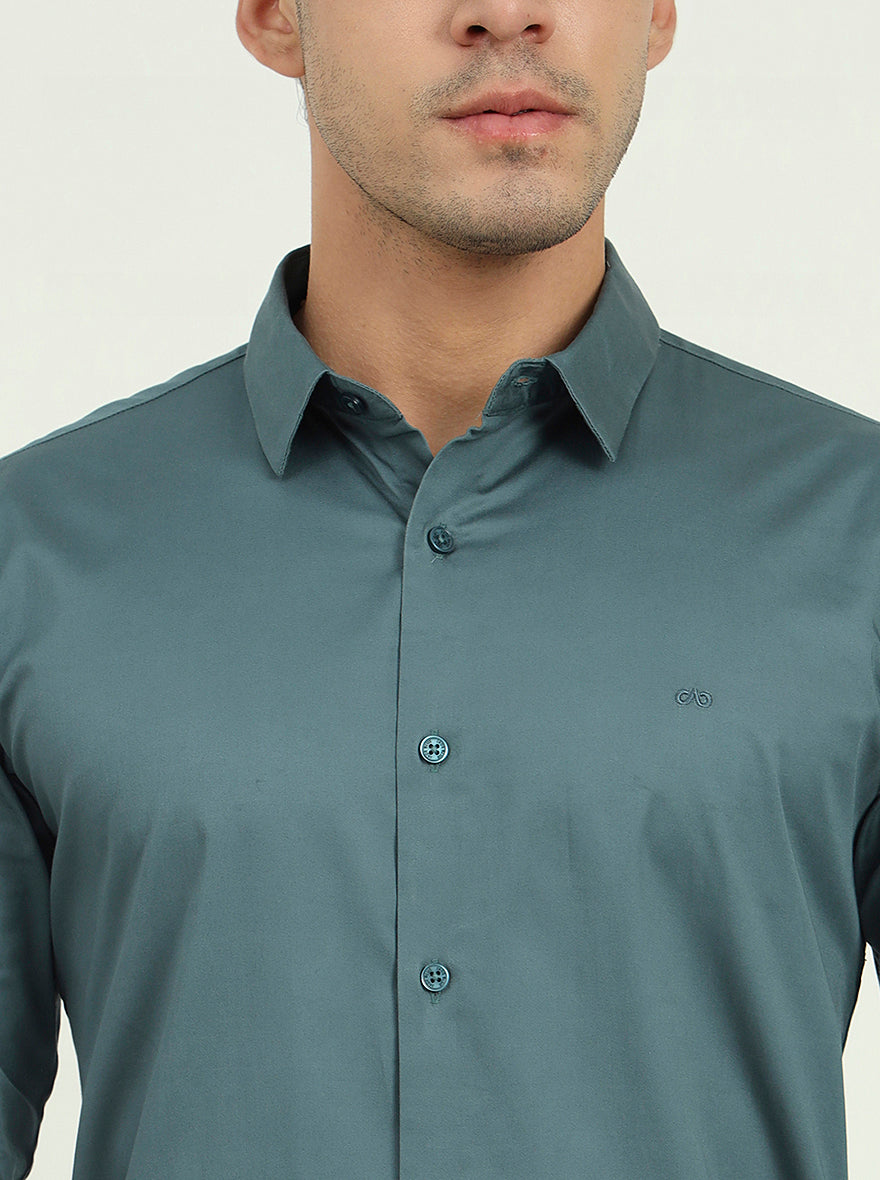 Saje Green Solid Slim Fit Casual Shirt | JadeBlue