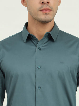 Saje Green Solid Slim Fit Casual Shirt | JadeBlue