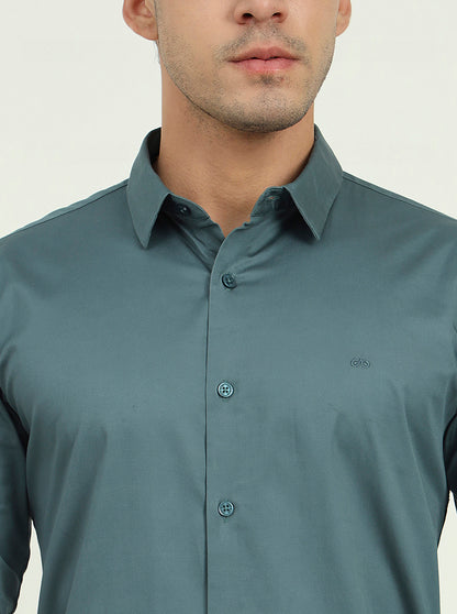 Saje Green Solid Slim Fit Casual Shirt | JadeBlue
