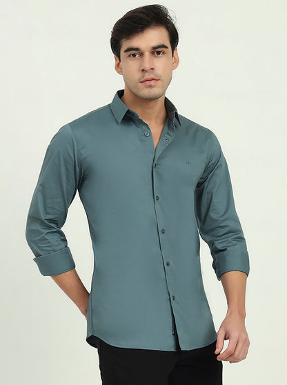 Saje Green Solid Slim Fit Casual Shirt | JadeBlue