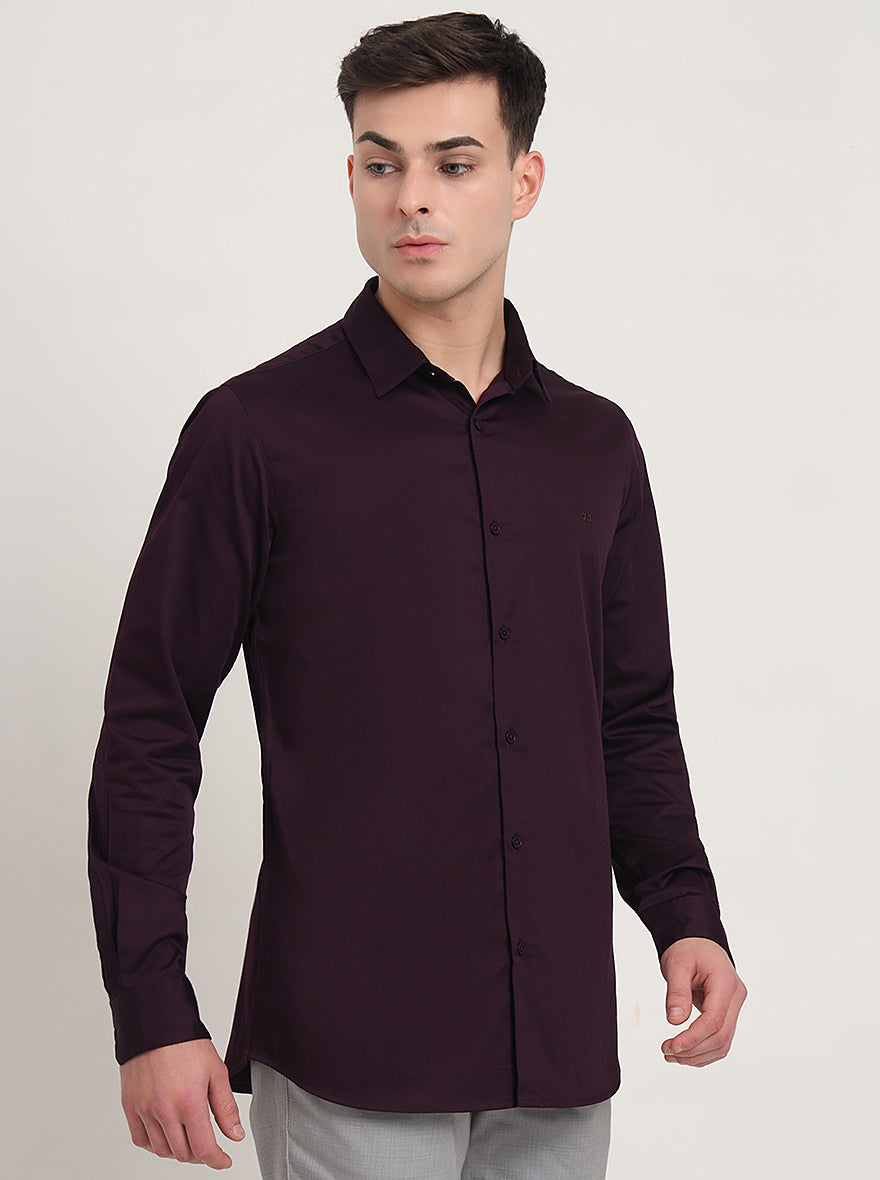 Wine Solid Slim Fit Casual Shirt | JadeBlue