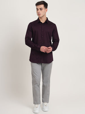 Wine Solid Slim Fit Casual Shirt | JadeBlue