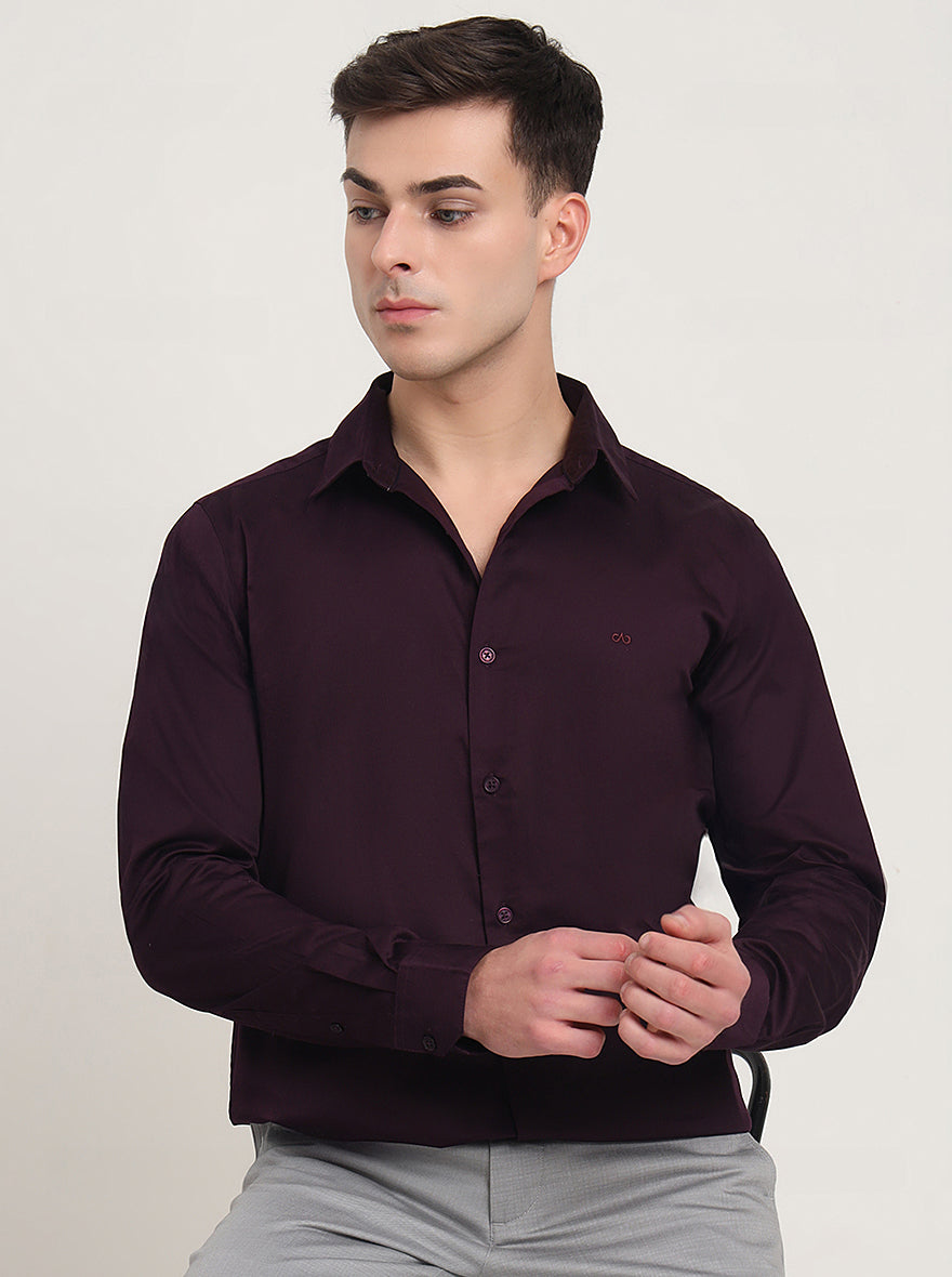 Wine Solid Slim Fit Casual Shirt | JadeBlue