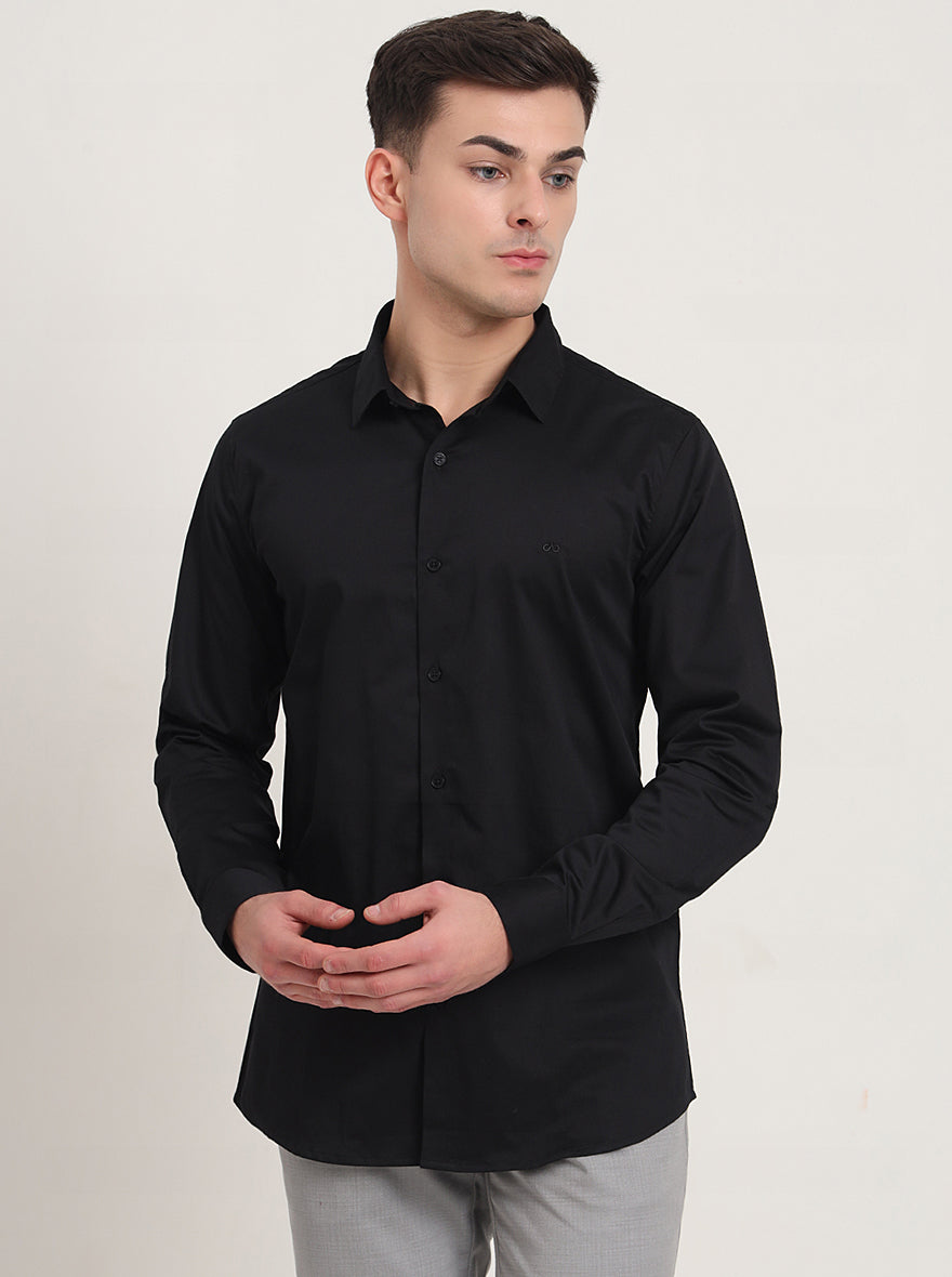 Black Solid Slim Fit Casual Shirt | JadeBlue