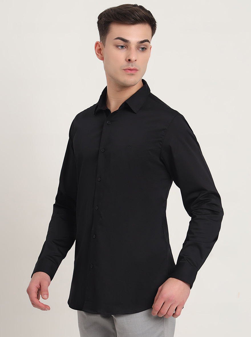 Black Solid Slim Fit Casual Shirt | JadeBlue