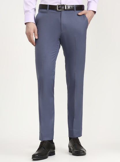 Blue Solid Slim Fit Formal Trouser | JadeBlue Super Luxe
