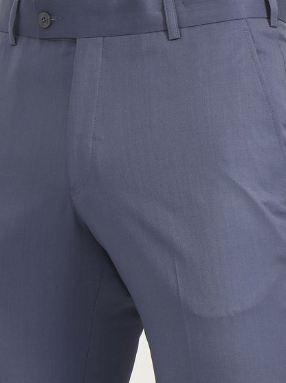 Blue Solid Slim Fit Formal Trouser | JadeBlue Super Luxe