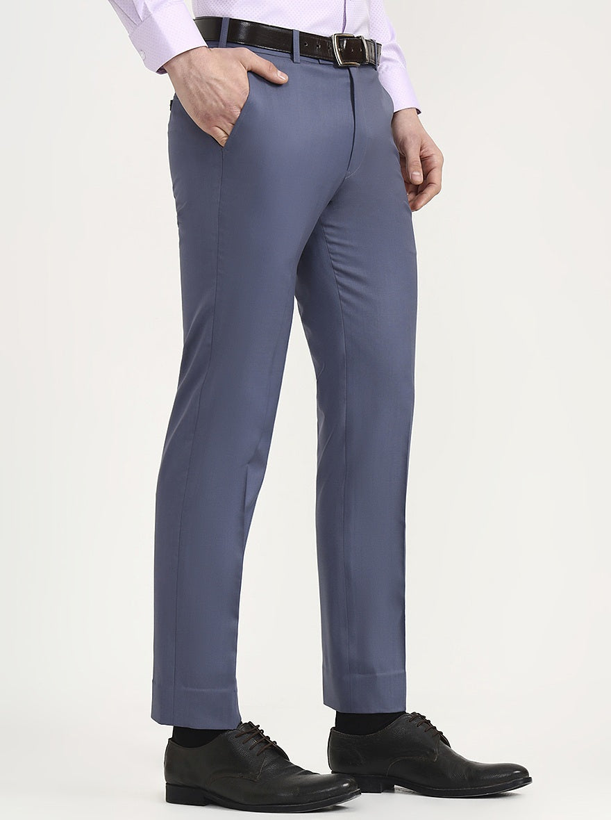 Blue Solid Slim Fit Formal Trouser | JadeBlue Super Luxe