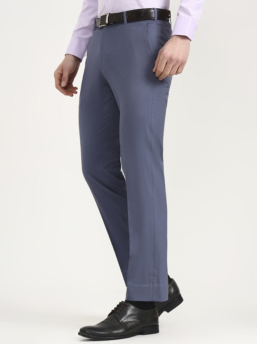 Blue Solid Slim Fit Formal Trouser | JadeBlue Super Luxe