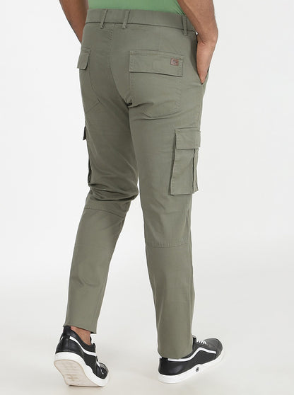 Olive Green Solid Slim Fit Cargo Pant | JadeBlue