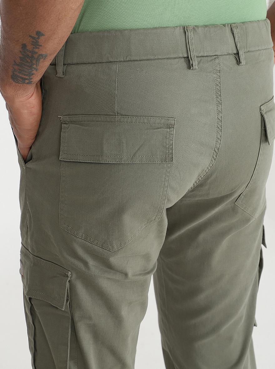 Olive Green Solid Slim Fit Cargo Pant | JadeBlue