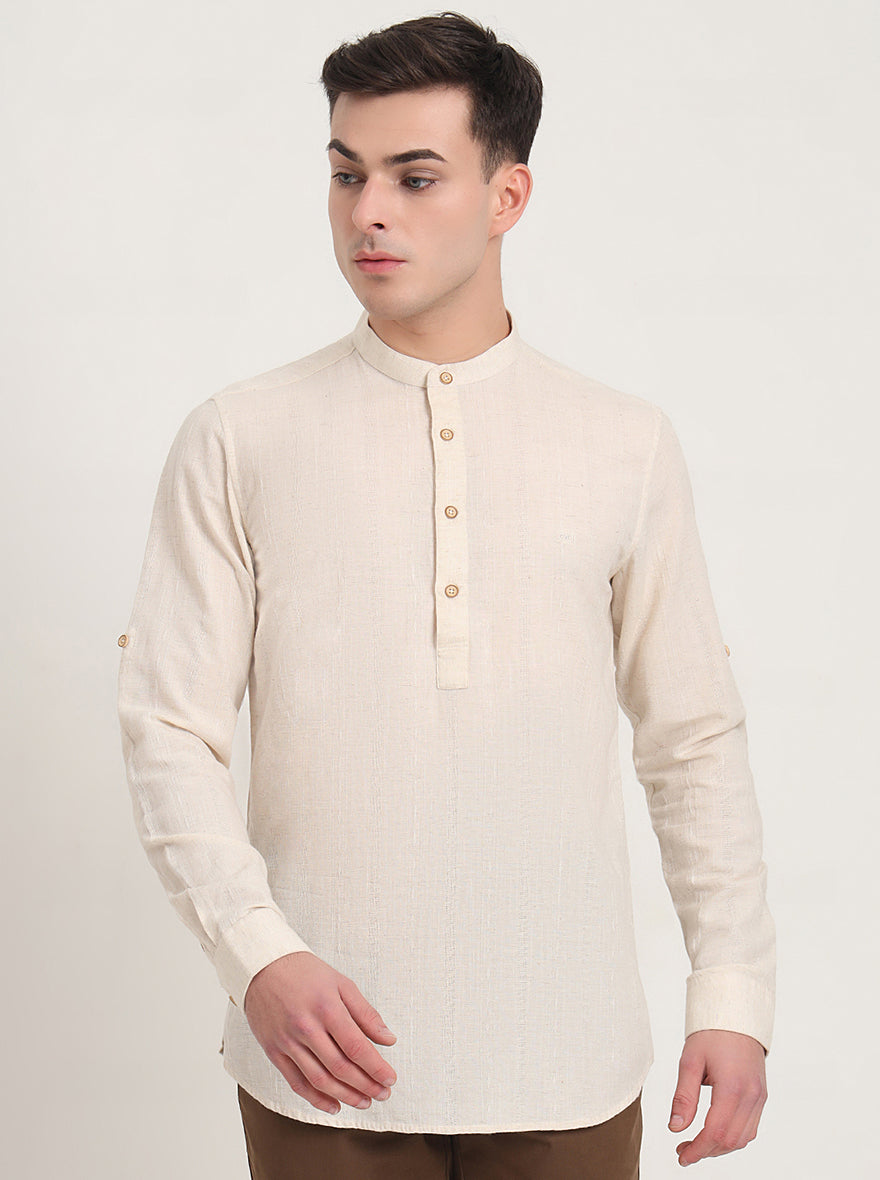 Natural Solid Slim Fit Sort Kurta | JadeBlue