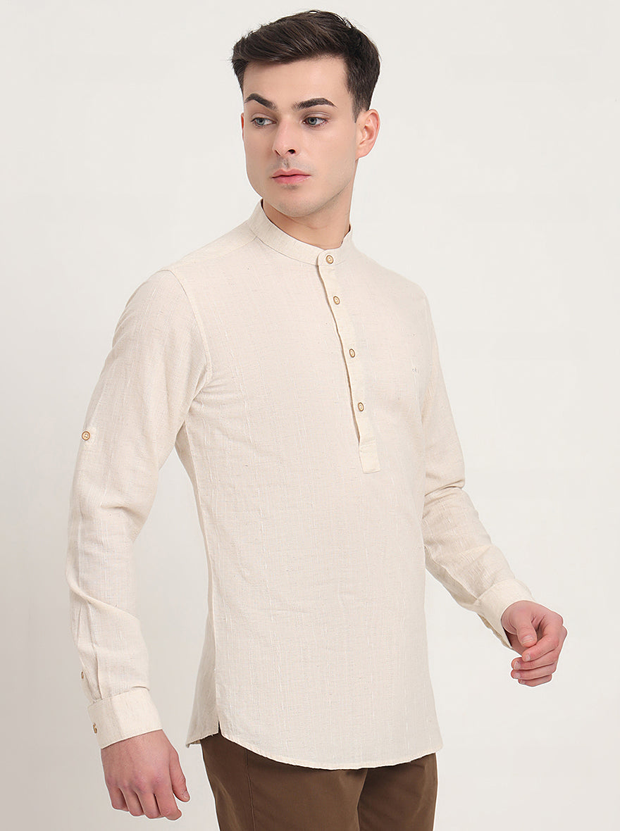 Natural Solid Slim Fit Sort Kurta | JadeBlue
