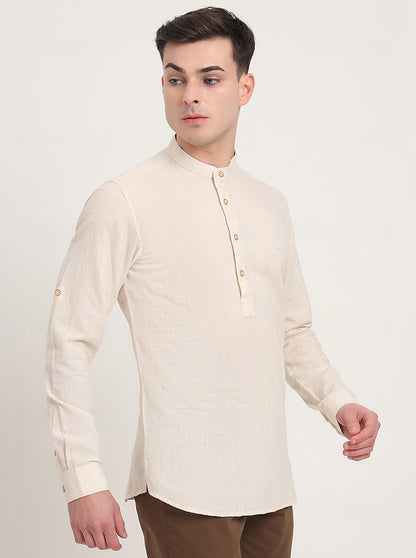 Natural Solid Slim Fit Sort Kurta | JadeBlue