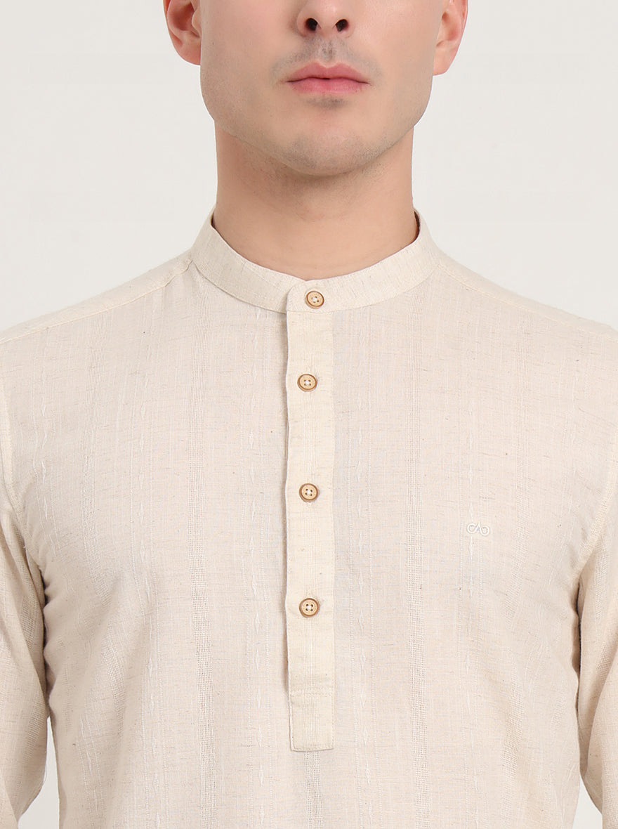 Natural Solid Slim Fit Sort Kurta | JadeBlue