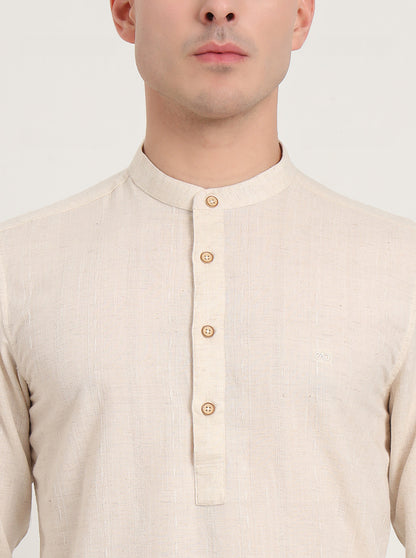 Natural Solid Slim Fit Sort Kurta | JadeBlue