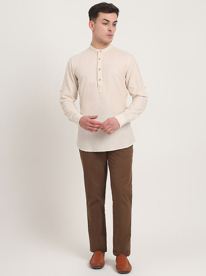 Natural Solid Slim Fit Sort Kurta | JadeBlue
