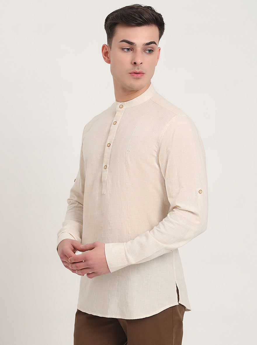 Natural Solid Slim Fit Sort Kurta | JadeBlue