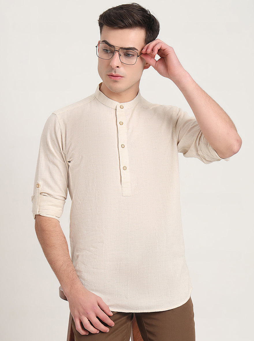 Natural Solid Slim Fit Sort Kurta | JadeBlue