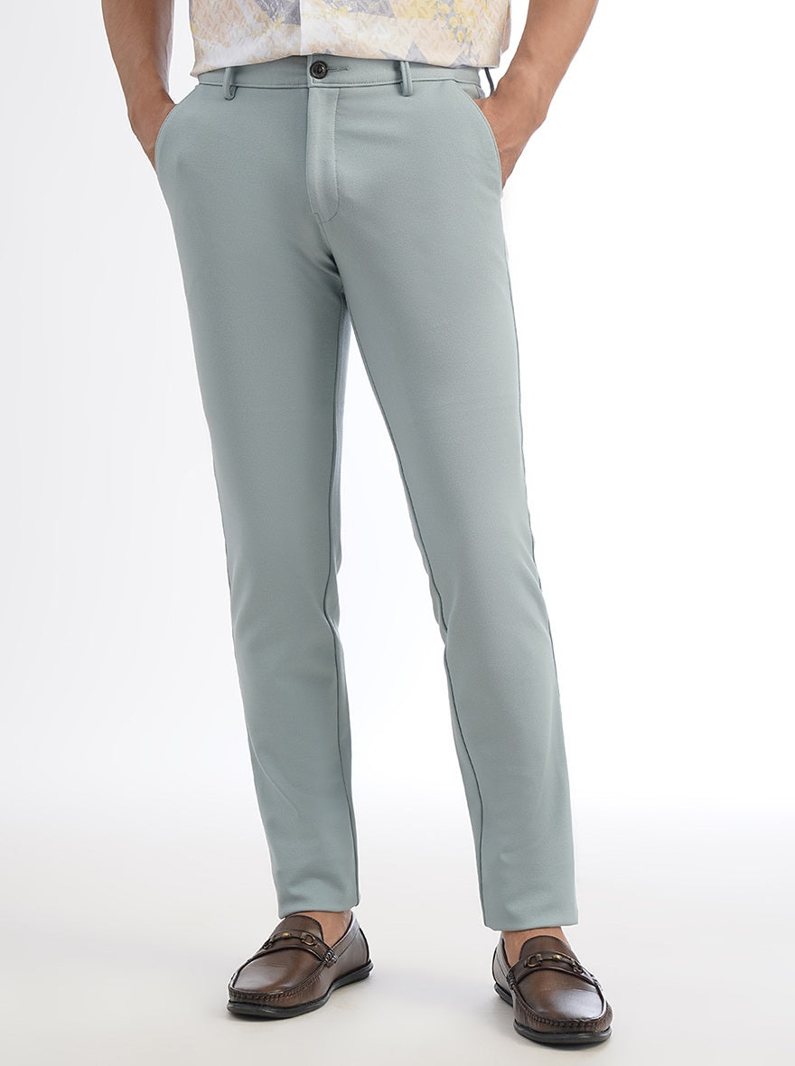 Light Blue Solid Venice Fit Casual Trouser | JadeBlue