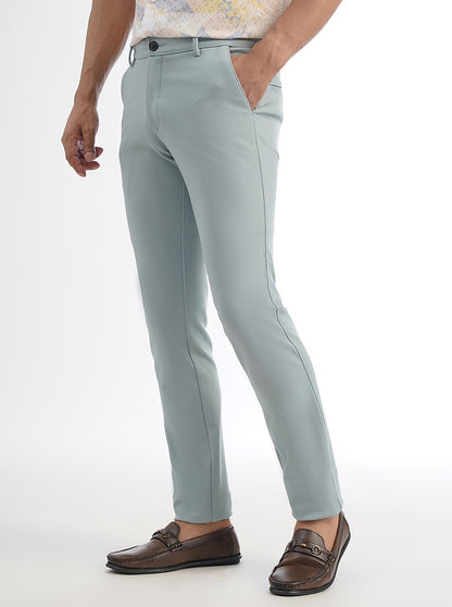Light Blue Solid Venice Fit Casual Trouser | JadeBlue