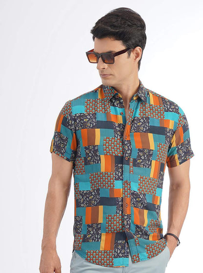 Multicolor Printed Slim Fit Casual Shirt | JadeBlue