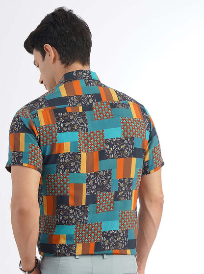 Multicolor Printed Slim Fit Casual Shirt | JadeBlue