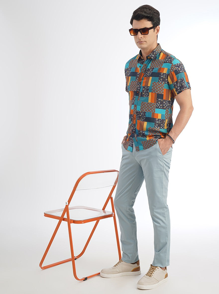 Multicolor Printed Slim Fit Casual Shirt | JadeBlue