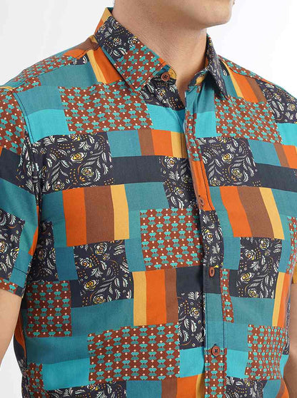 Multicolor Printed Slim Fit Casual Shirt | JadeBlue