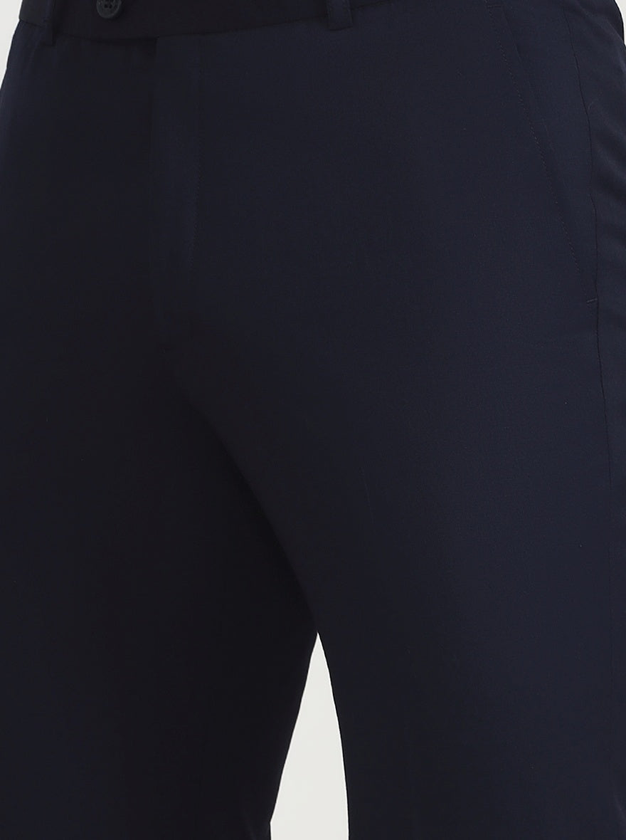 Navy Blue Solid Slim Fit Formal Trouser | JadeBlue Super Luxe