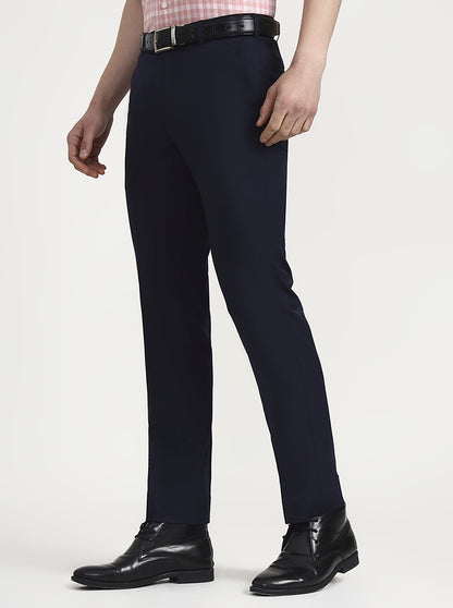 Navy Blue Solid Slim Fit Formal Trouser | JadeBlue Super Luxe