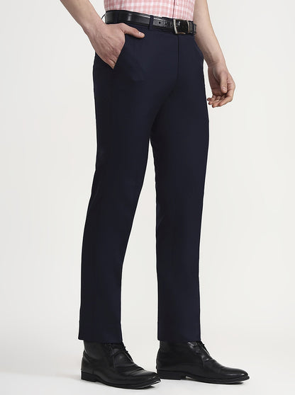 Navy Blue Solid Slim Fit Formal Trouser | JadeBlue Super Luxe