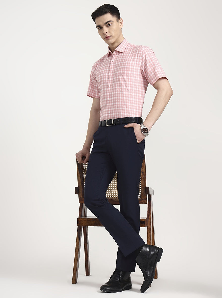 Navy Blue Solid Slim Fit Formal Trouser | JadeBlue Super Luxe