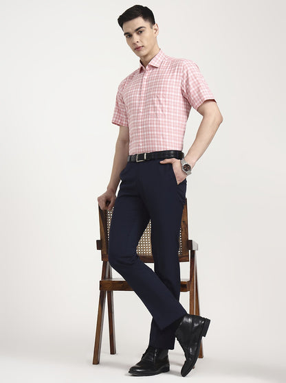Navy Blue Solid Slim Fit Formal Trouser | JadeBlue Super Luxe