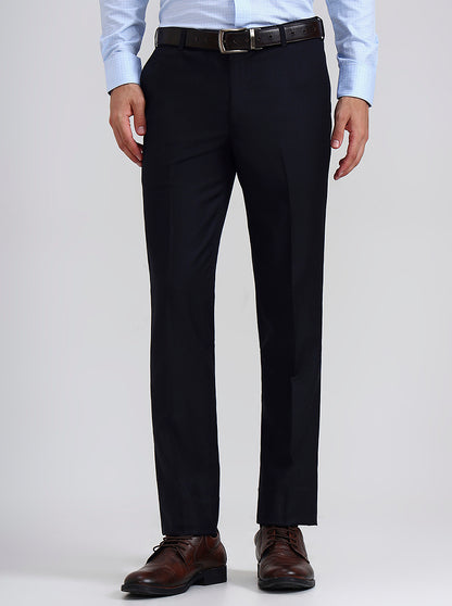 Blue Solid Slim Fit Formal Trouser | Metal