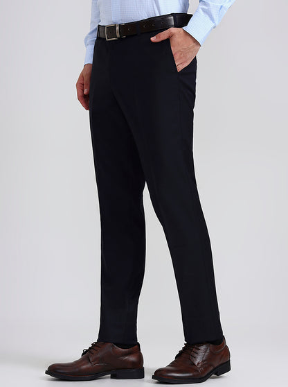 Blue Solid Slim Fit Formal Trouser | Metal
