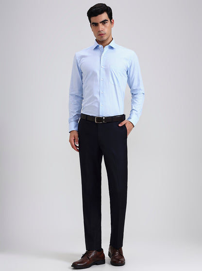 Blue Solid Slim Fit Formal Trouser | Metal